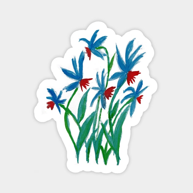 Hand painted watercolor floral blue and red flowers Sticker by oknoki